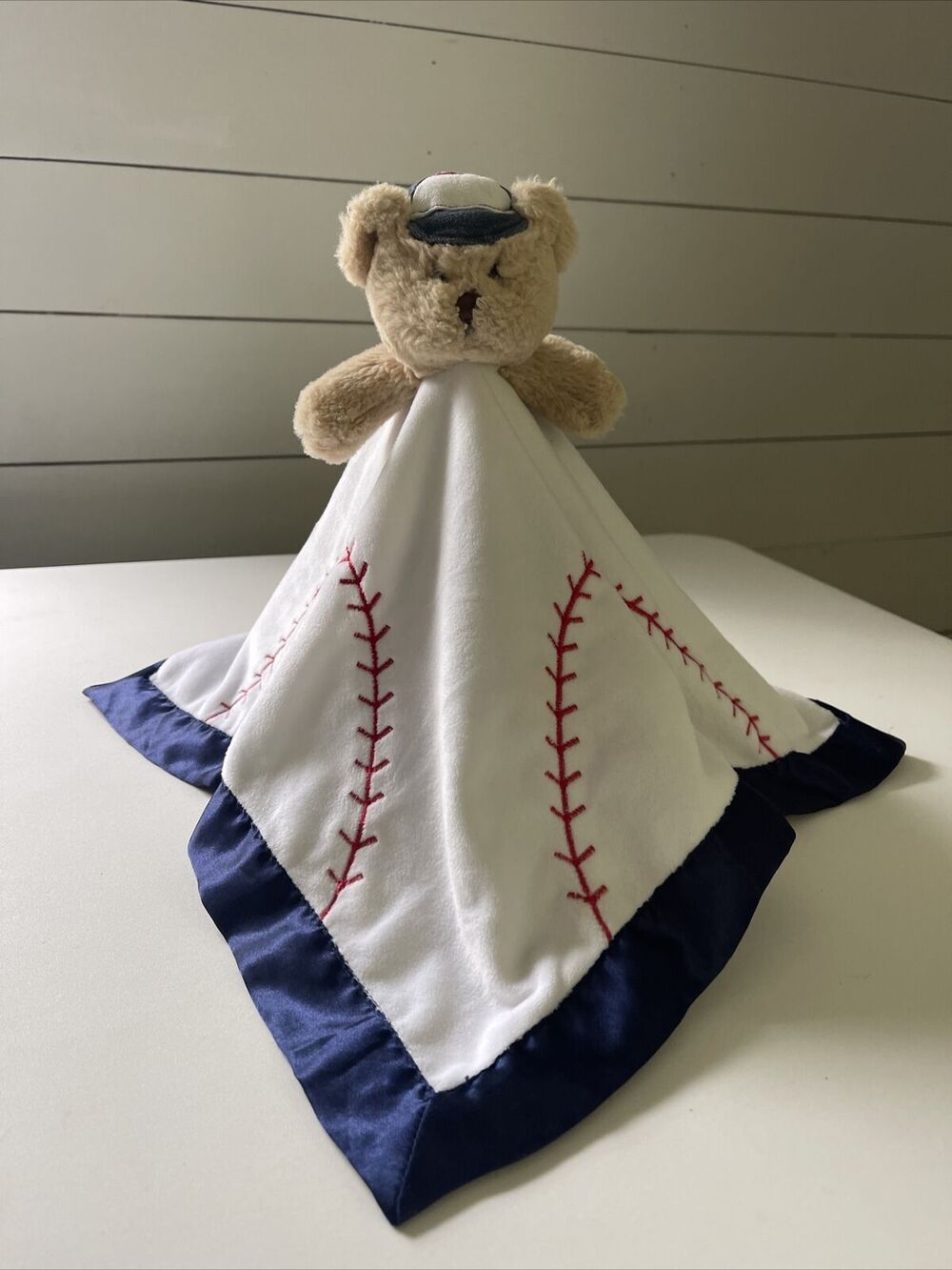 Bearington Baby Collection Baseball Bear Plush & Satin Lovey Security Blanket